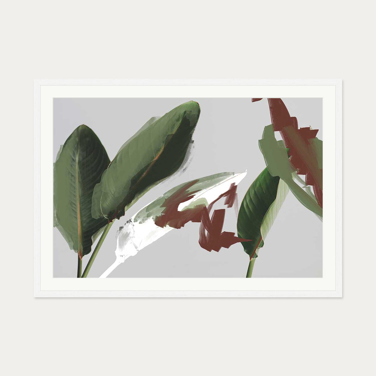 Botanical Abstract Art Print — 70 x 100 cm — White Frame