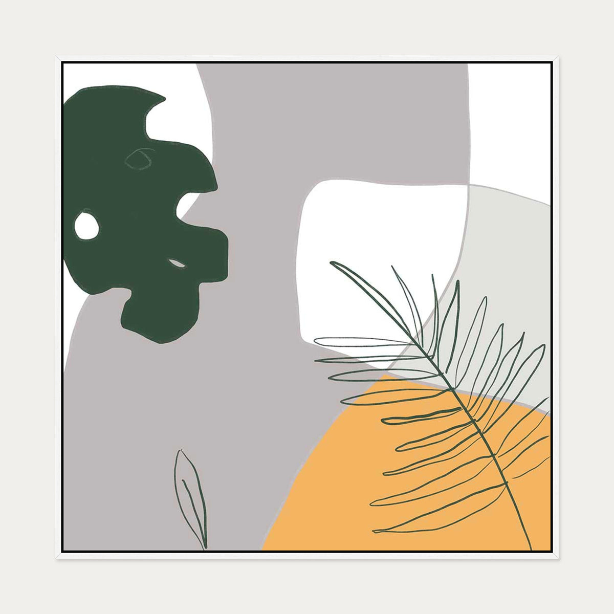 Botanical Abstract Canvas Art — 100 x 100 cm — White Frame