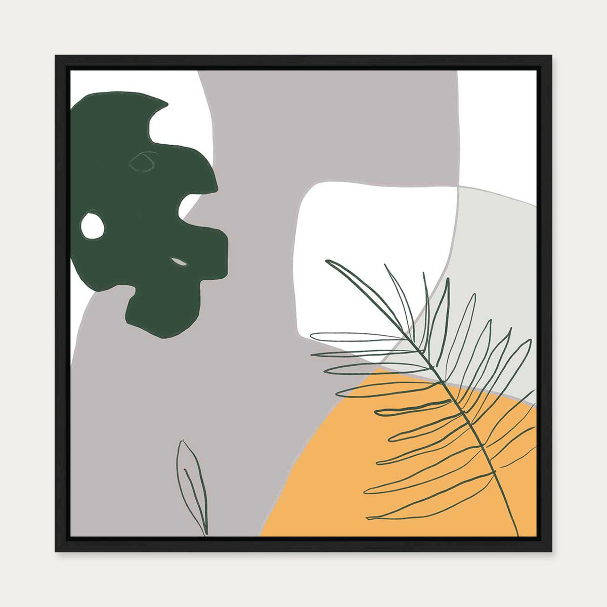 Botanical Abstract Canvas Art — 50 x 50 cm — Black Frame