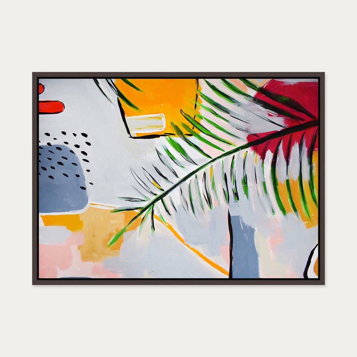 Botanical Abstract Leaf Canvas Art — 50 x 70 cm — Brown Frame