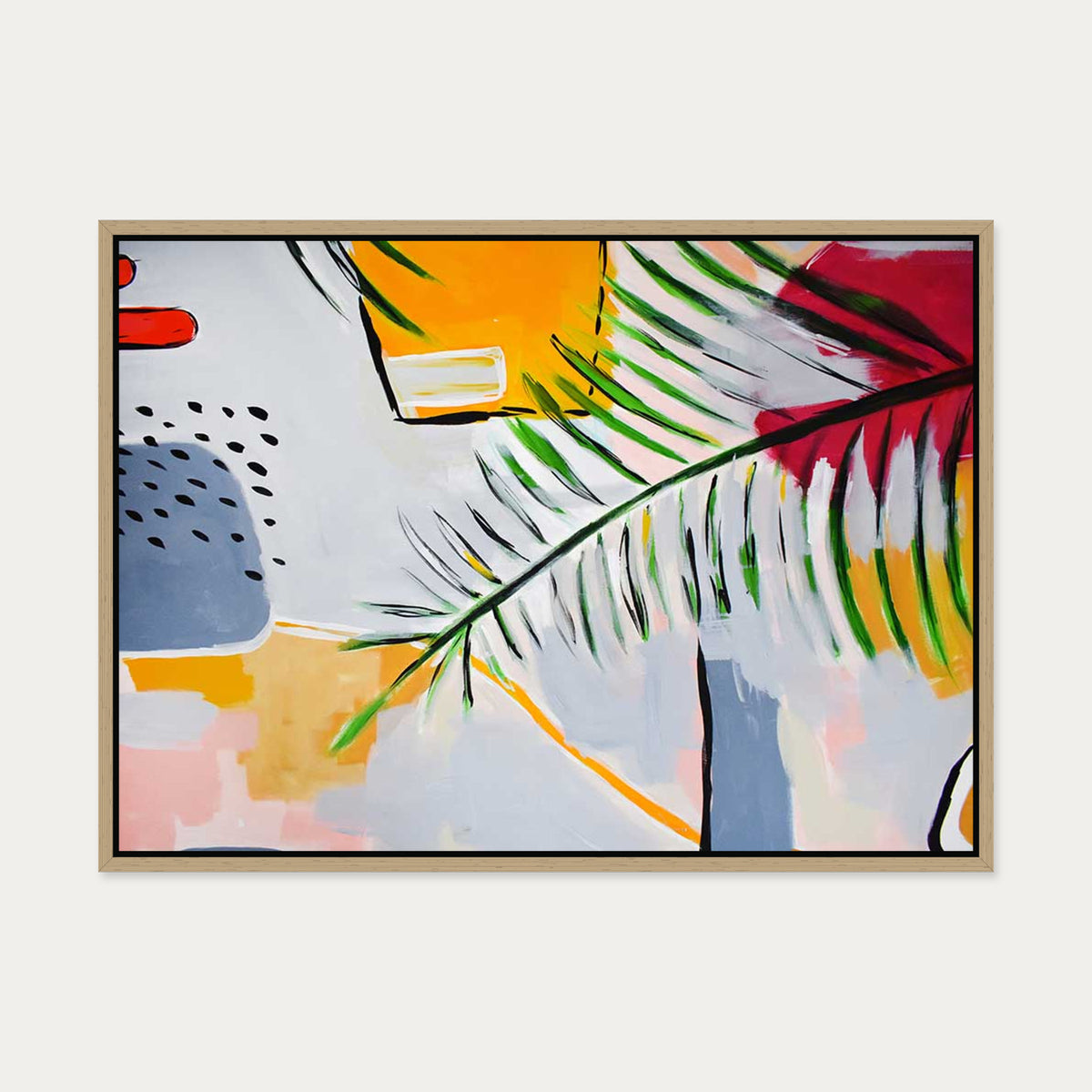 Botanical Abstract Leaf Canvas Art — 50 x 70 cm — Oak Frame