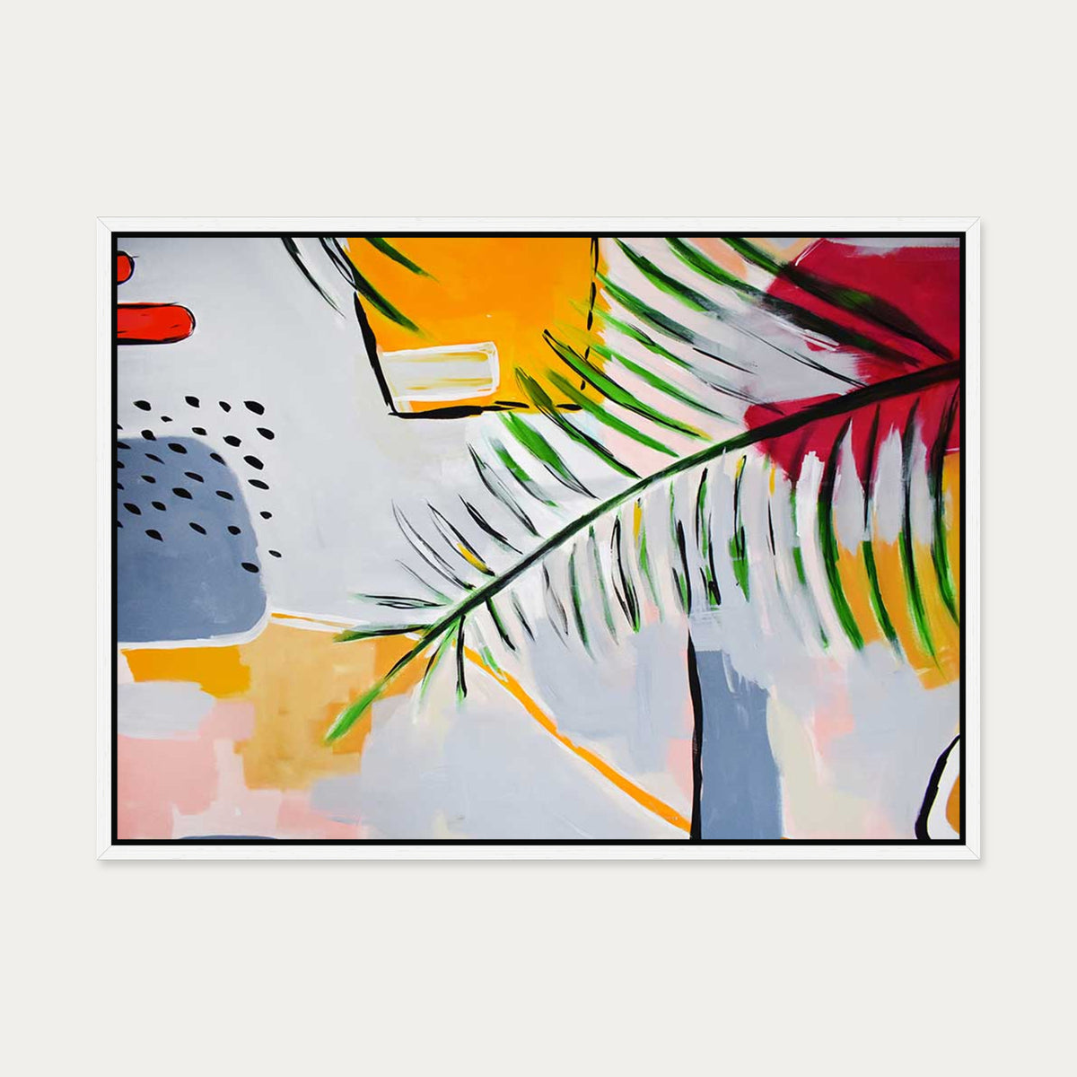 Botanical Abstract Leaf Canvas Art — 50 x 70 cm — White Frame