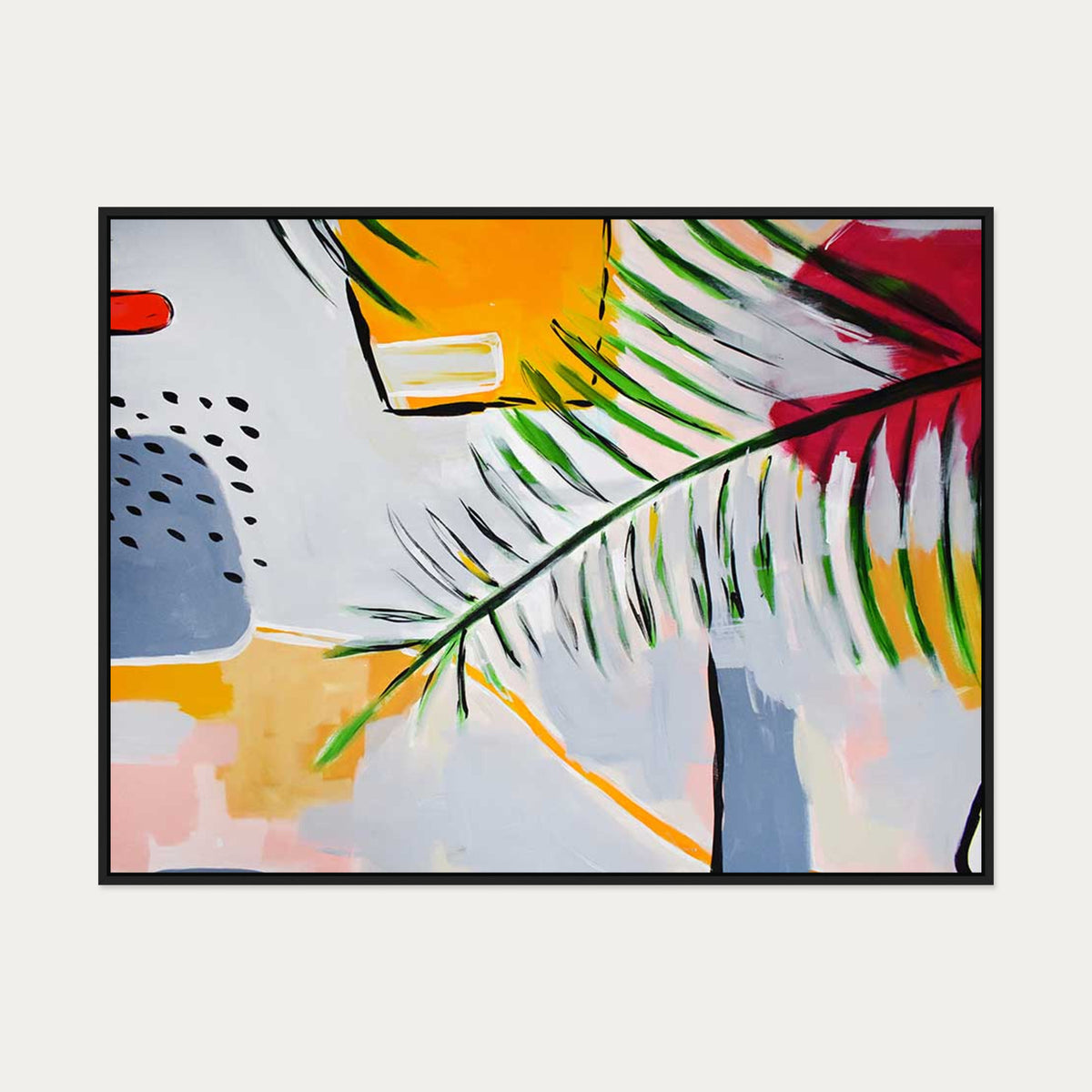Botanical Abstract Leaf Canvas Art — 90 x 120 cm — Black Frame