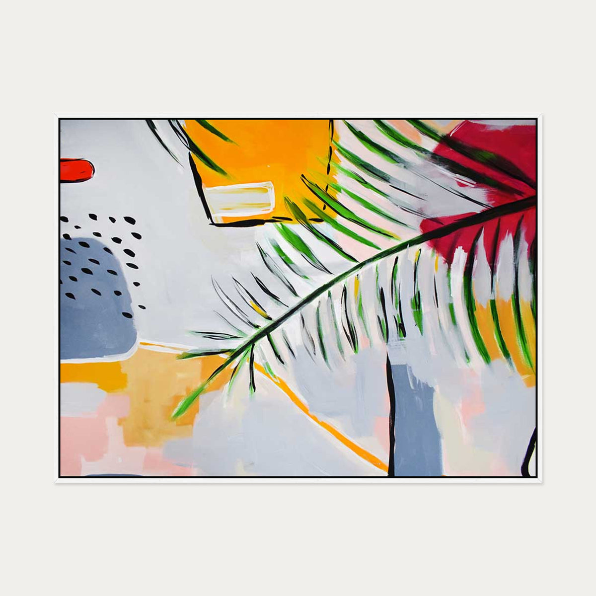 Botanical Abstract Leaf Canvas Art — 90 x 120 cm — White Frame
