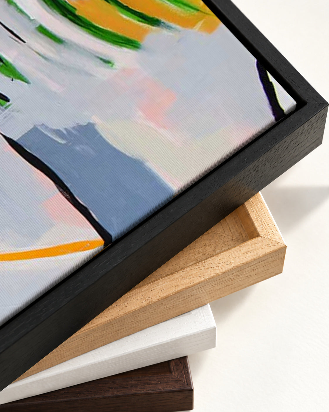 Botanical Abstract Leaf Canvas Art — framed canvas corner and wrapped canvas detail
