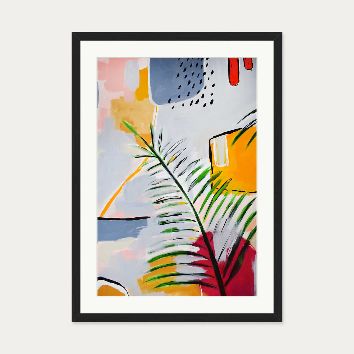 Botanical Abstract Leaf Art Print — 50 x 70 cm — Black Frame