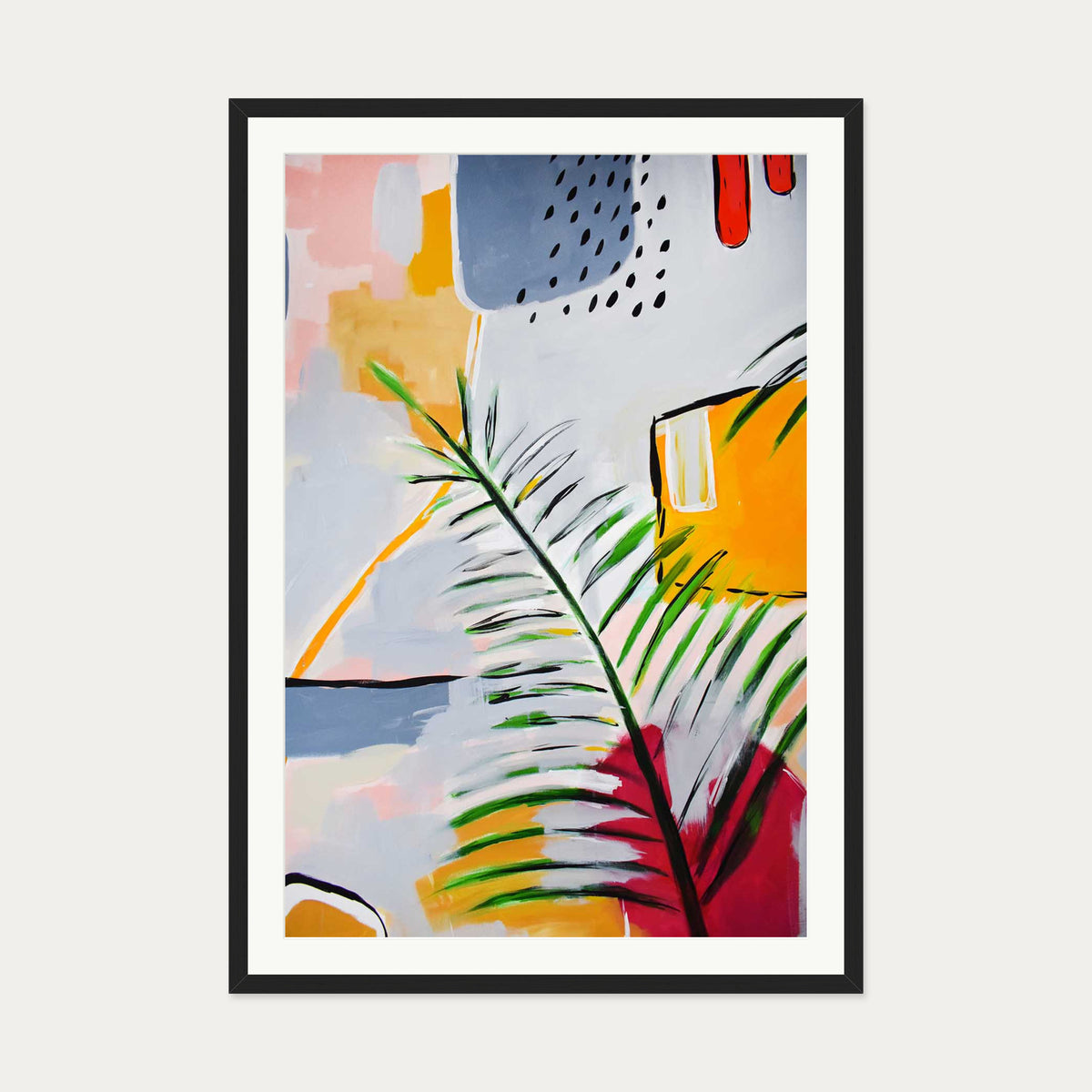 Botanical Abstract Leaf Art Print — 70 x 100 cm — Black Frame