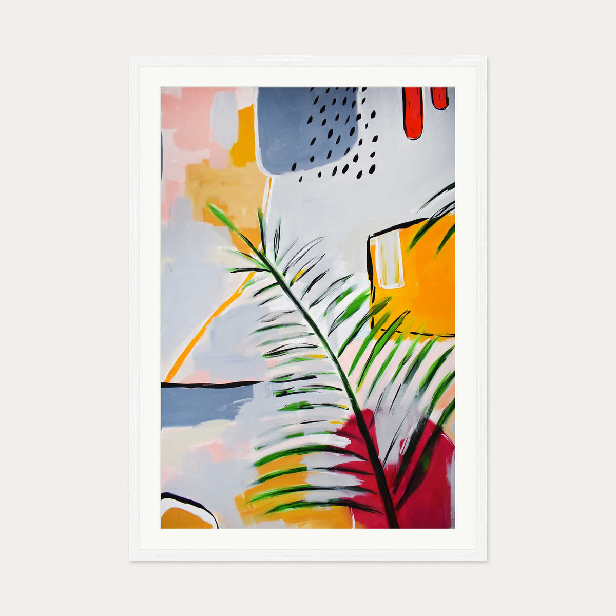 Botanical Abstract Leaf Art Print — 70 x 100 cm — White Frame