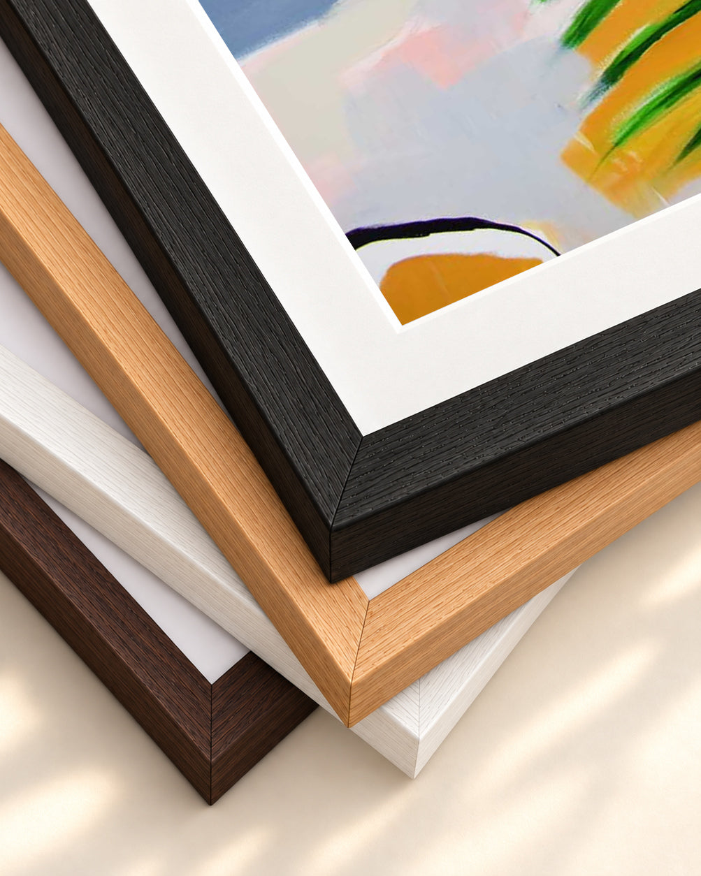 Botanical Abstract Leaf Art Print — framed print corner with 5 cm mount and bevel