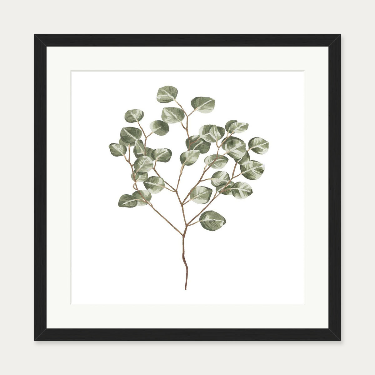 Botanical Branch Square Art Print — 50 x 50 cm — Black Frame