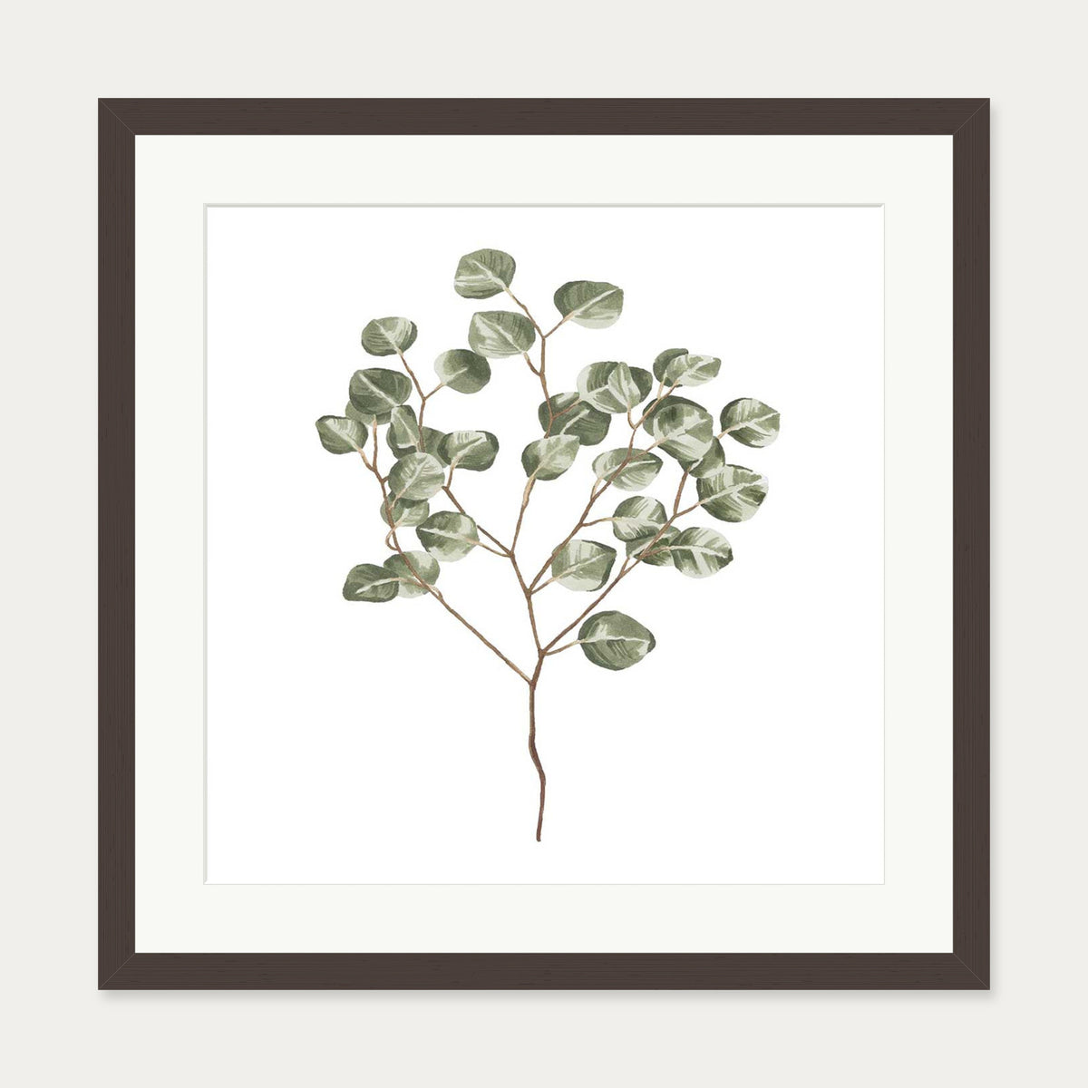 Botanical Branch Square Art Print — 50 x 50 cm — Brown Frame