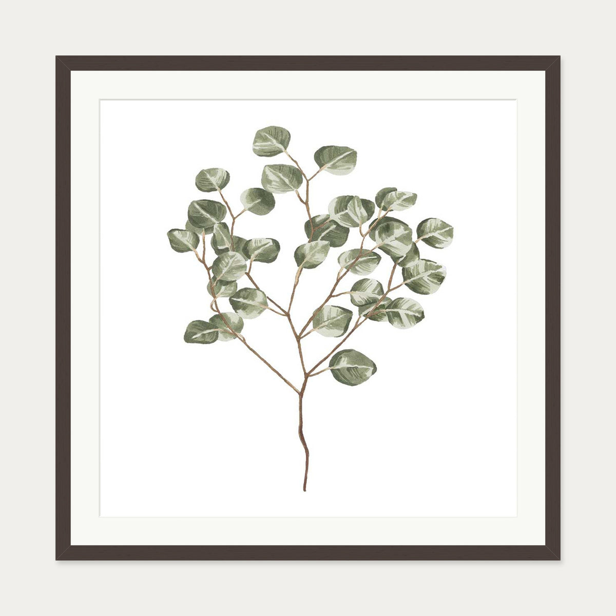 Botanical Branch Square Art Print — 70 x 70 cm — Brown Frame