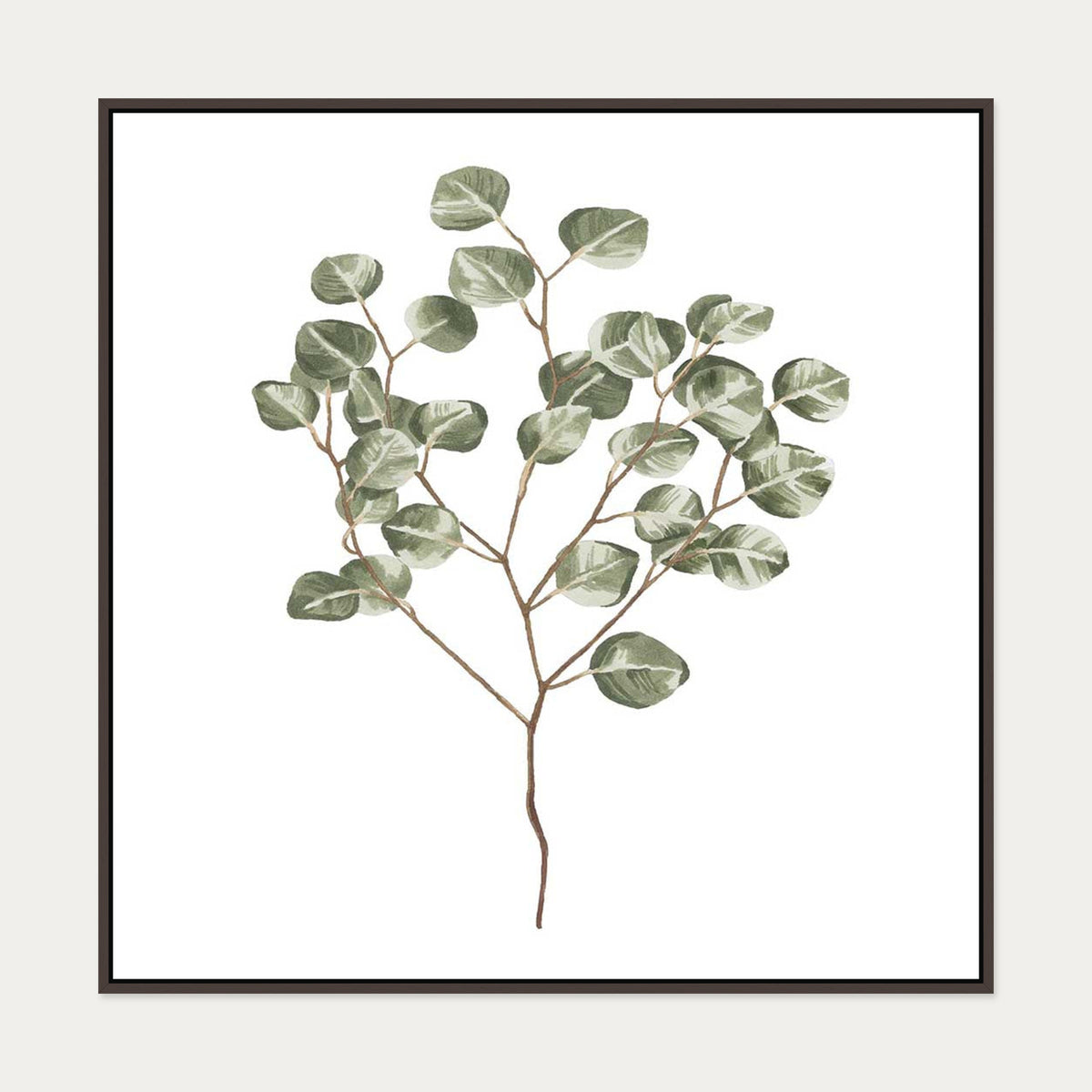 Botanical Branch Square Canvas Art — 100 x 100 cm — Brown Frame