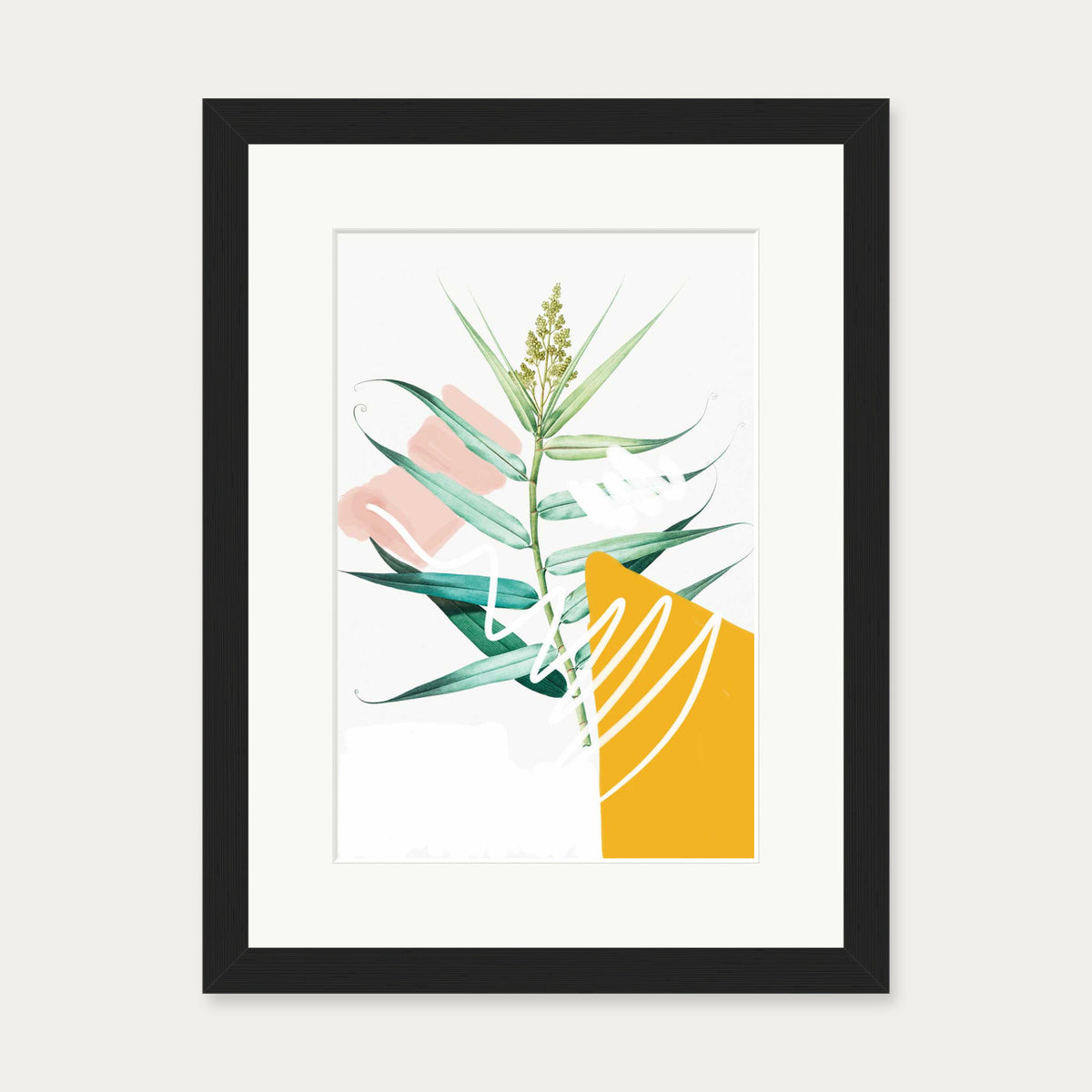 Botanical Contemporary Leaf Art Print — 30 x 40 cm — Black Frame