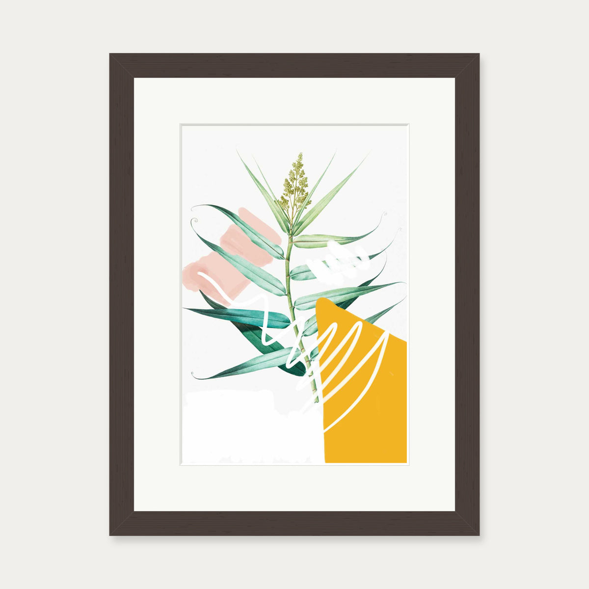 Botanical Contemporary Leaf Art Print — 30 x 40 cm — Brown Frame
