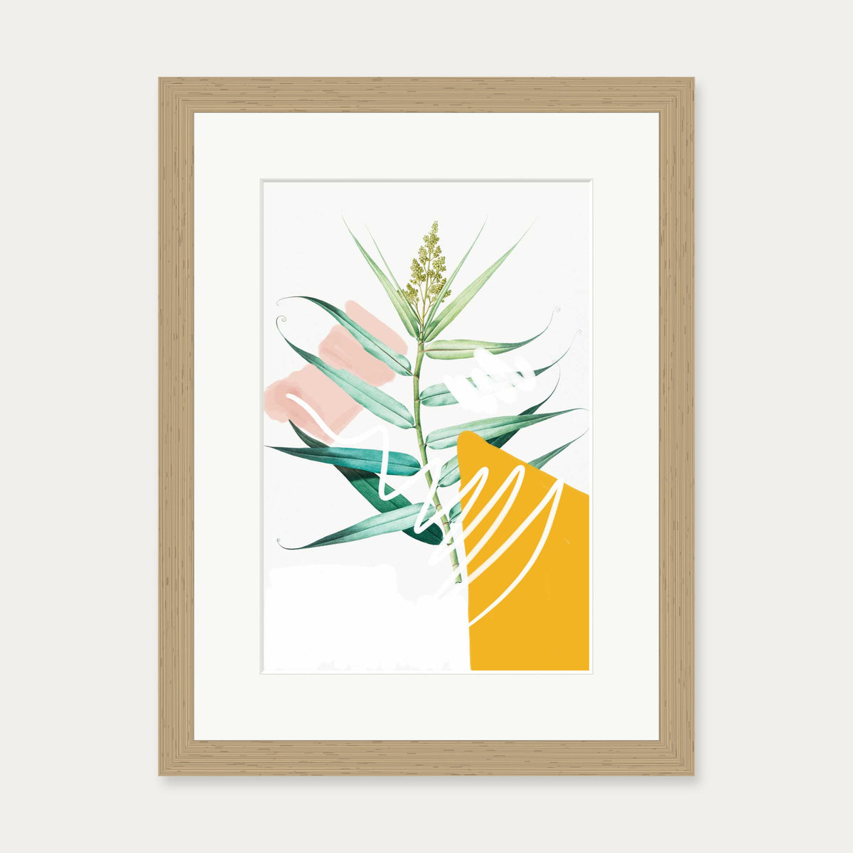 Botanical Contemporary Leaf Art Print — 30 x 40 cm — Oak Frame
