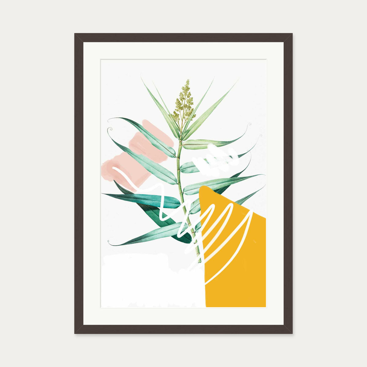 Botanical Contemporary Leaf Art Print — 50 x 70 cm — Brown Frame