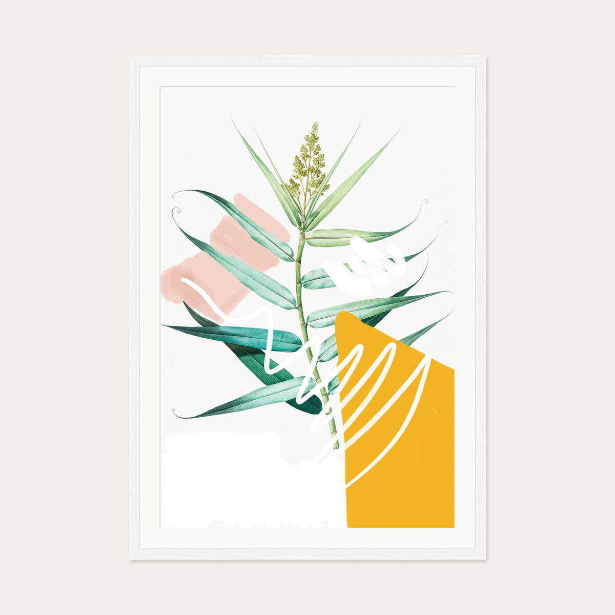 Botanical Contemporary Leaf Art Print — 70 x 100 cm — White Frame