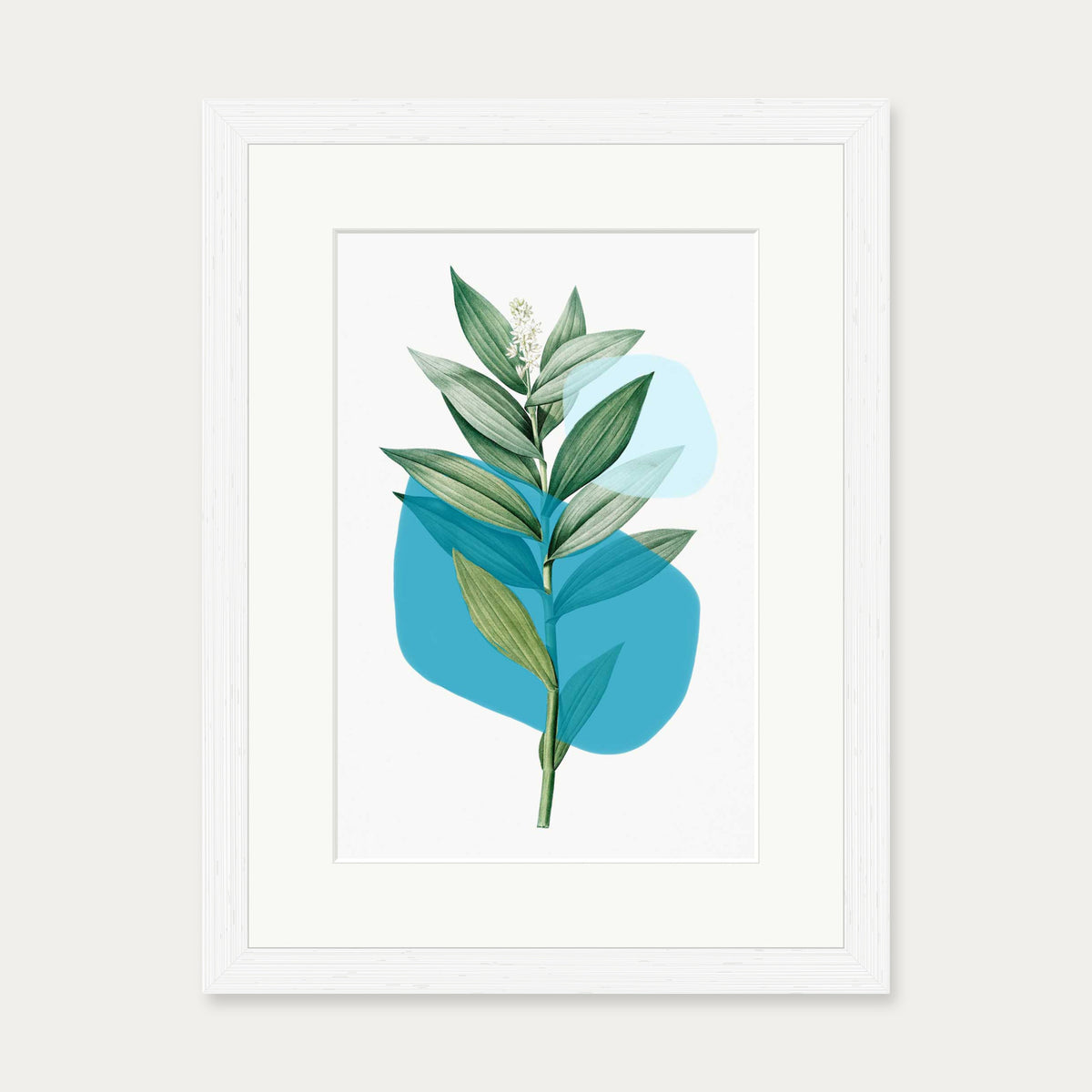 Botanical Leaf With Abstract Shapes Art Print — 30 x 40 cm — White Frame