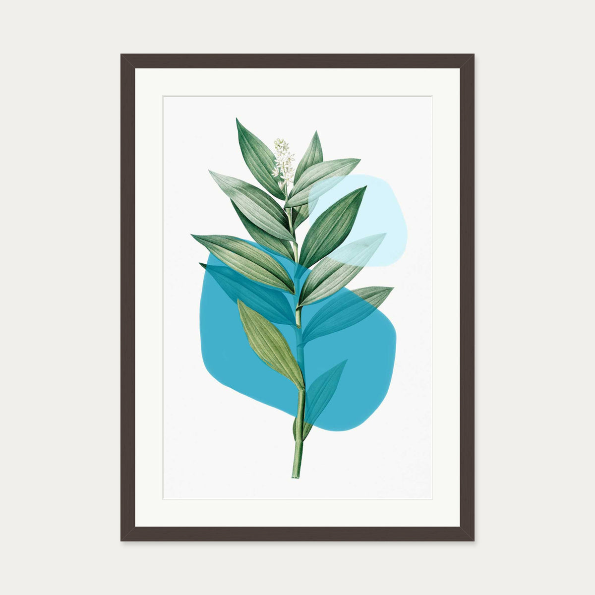 Botanical Leaf With Abstract Shapes Art Print — 50 x 70 cm — Brown Frame