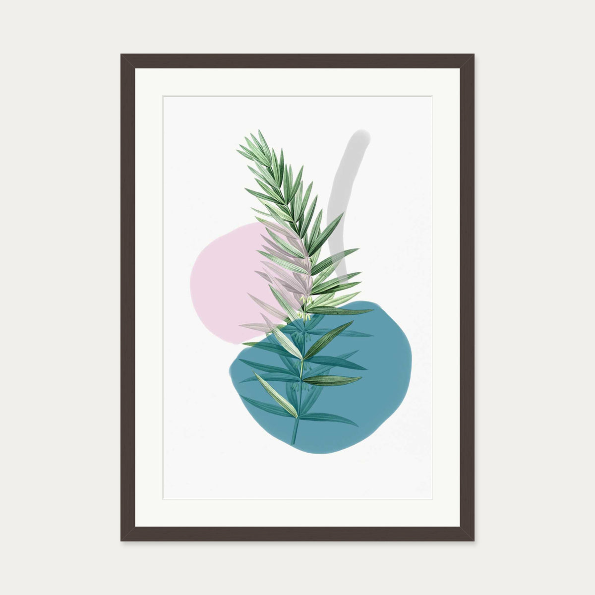 Botanical Vintage Leaves Art Print — 50 x 70 cm — Brown Frame