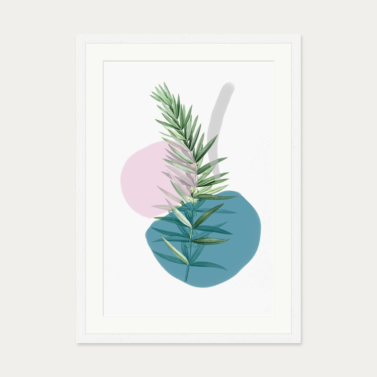 Botanical Vintage Leaves Art Print — 50 x 70 cm — White Frame