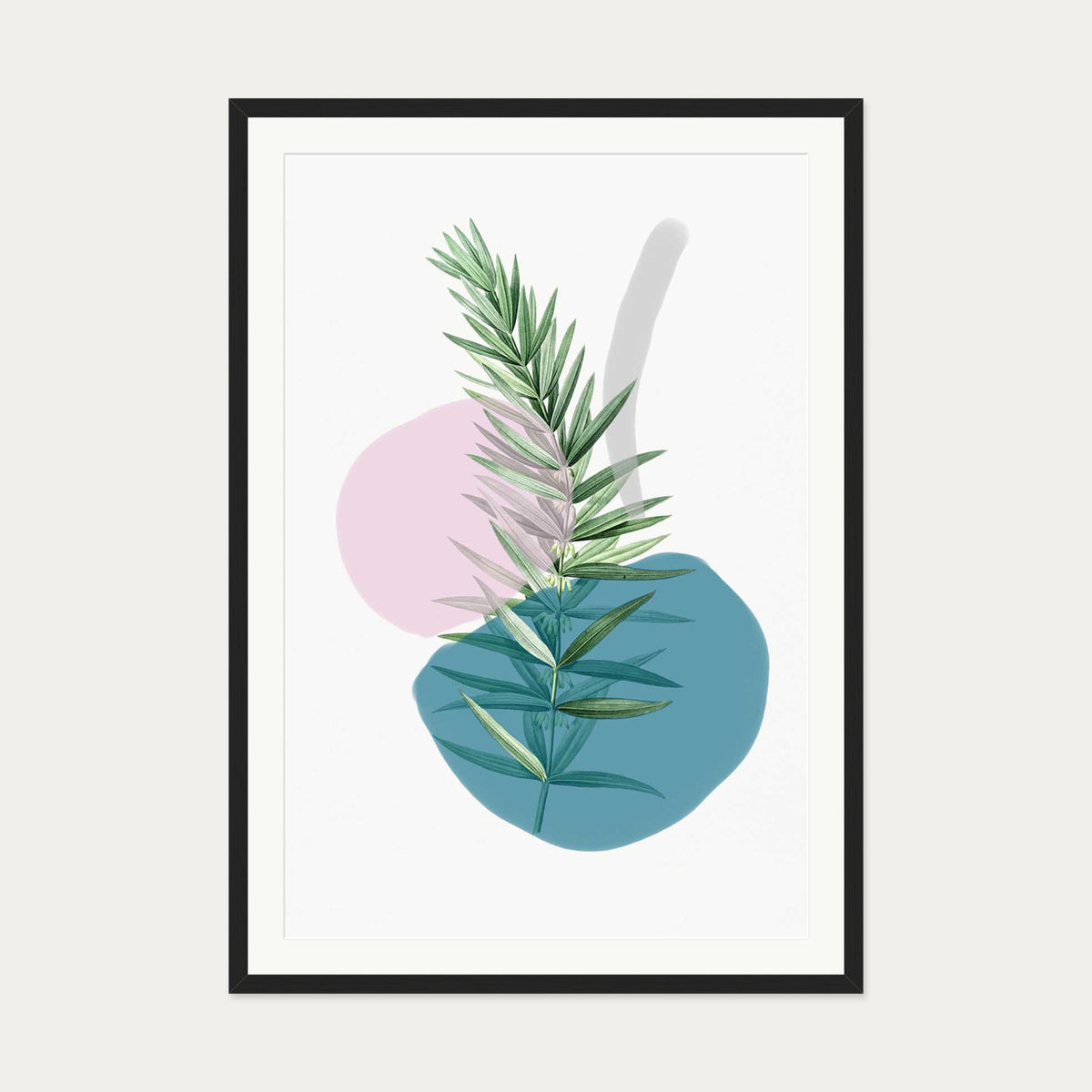 Botanical Vintage Leaves Art Print — 70 x 100 cm — Black Frame