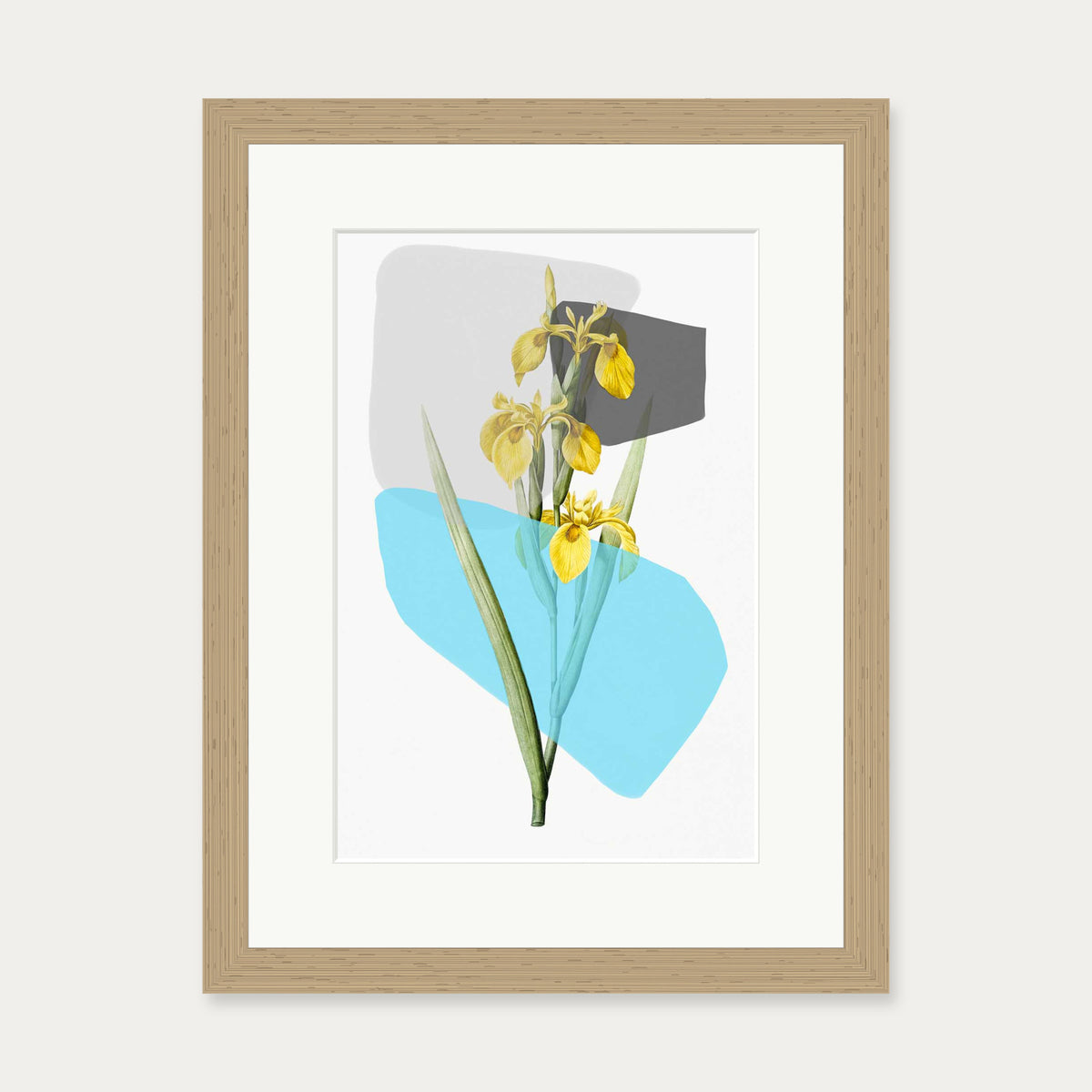 Botanical Vintage Leaves Blue Stripe Art Print — 30 x 40 cm — Oak Frame