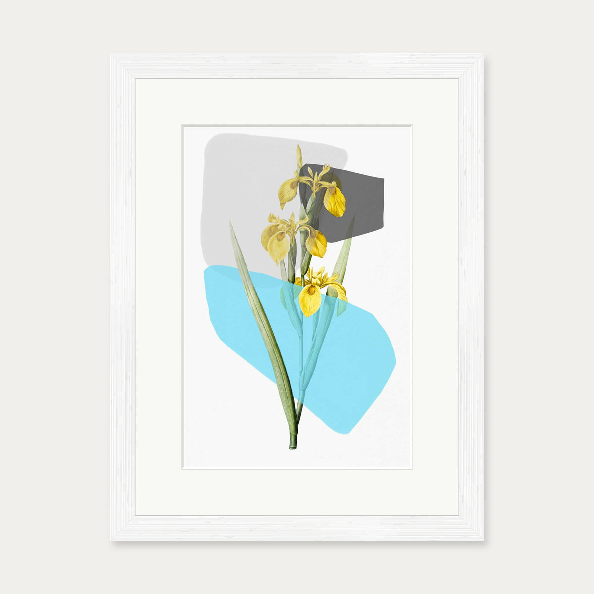 Botanical Vintage Leaves Blue Stripe Art Print — 30 x 40 cm — White Frame