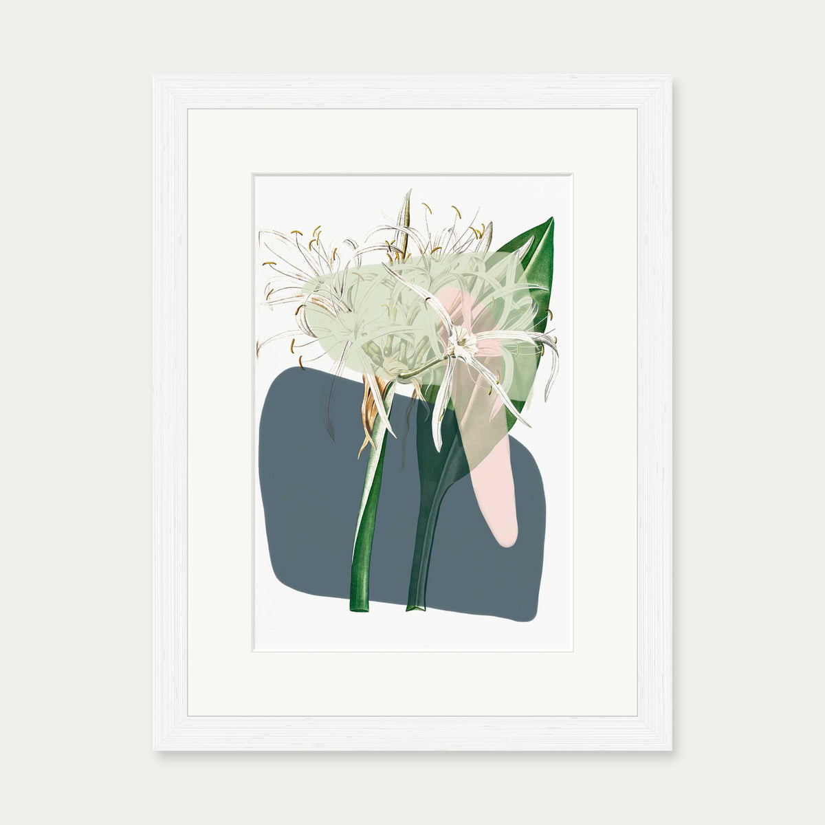 Botanical Vintage Spring Meadow Art Print — 30 x 40 cm — White Frame