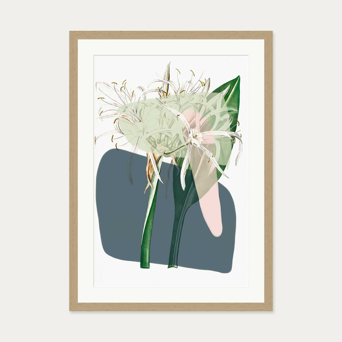 Botanical Vintage Spring Meadow Art Print — 50 x 70 cm — Oak Frame