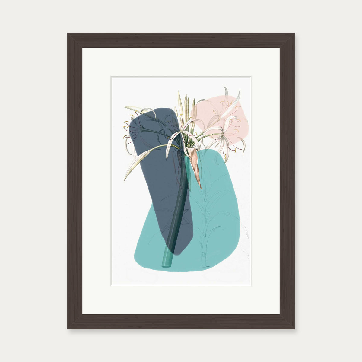 Botanical Vintage Teal Art Print — 30 x 40 cm — Brown Frame