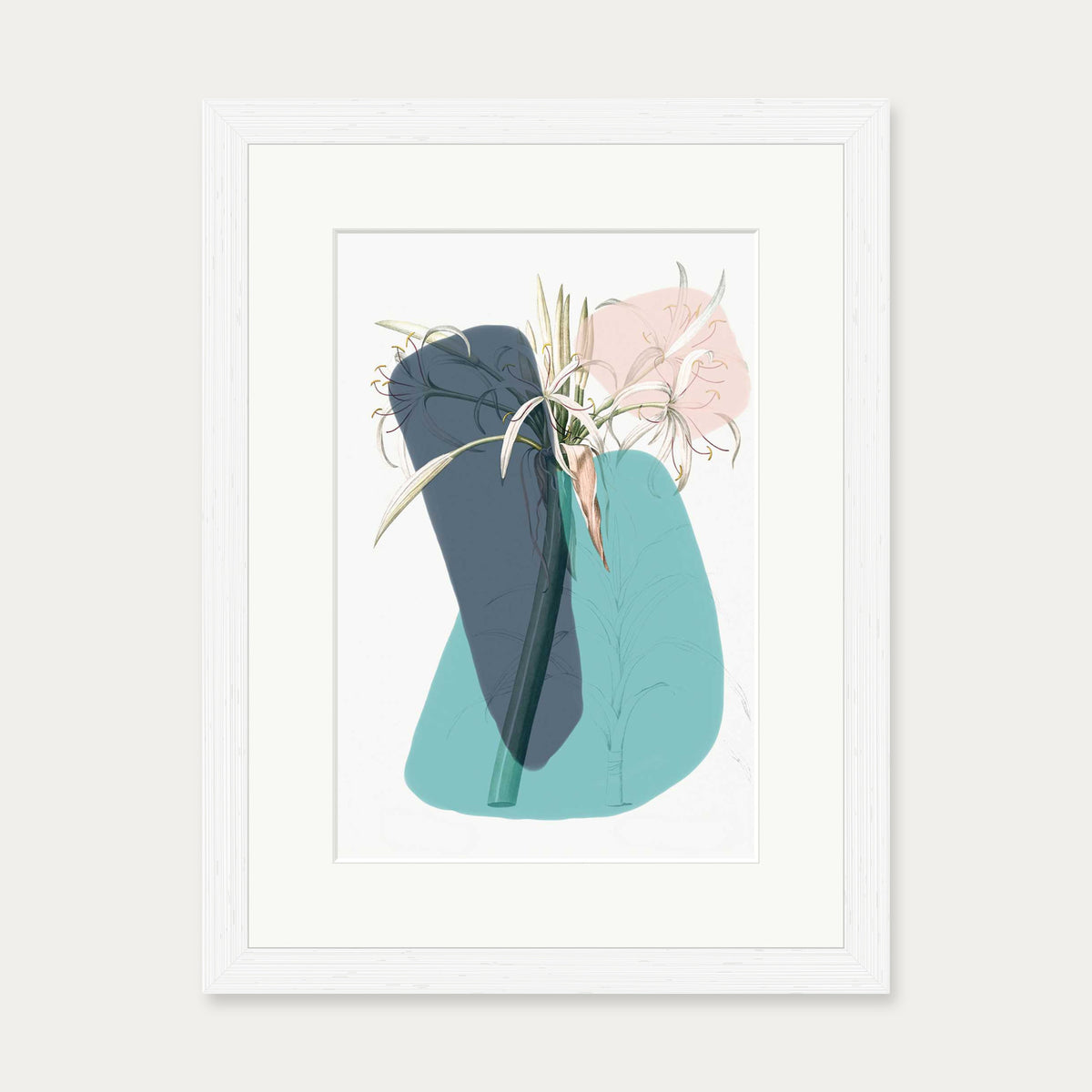 Botanical Vintage Teal Art Print — 30 x 40 cm — White Frame
