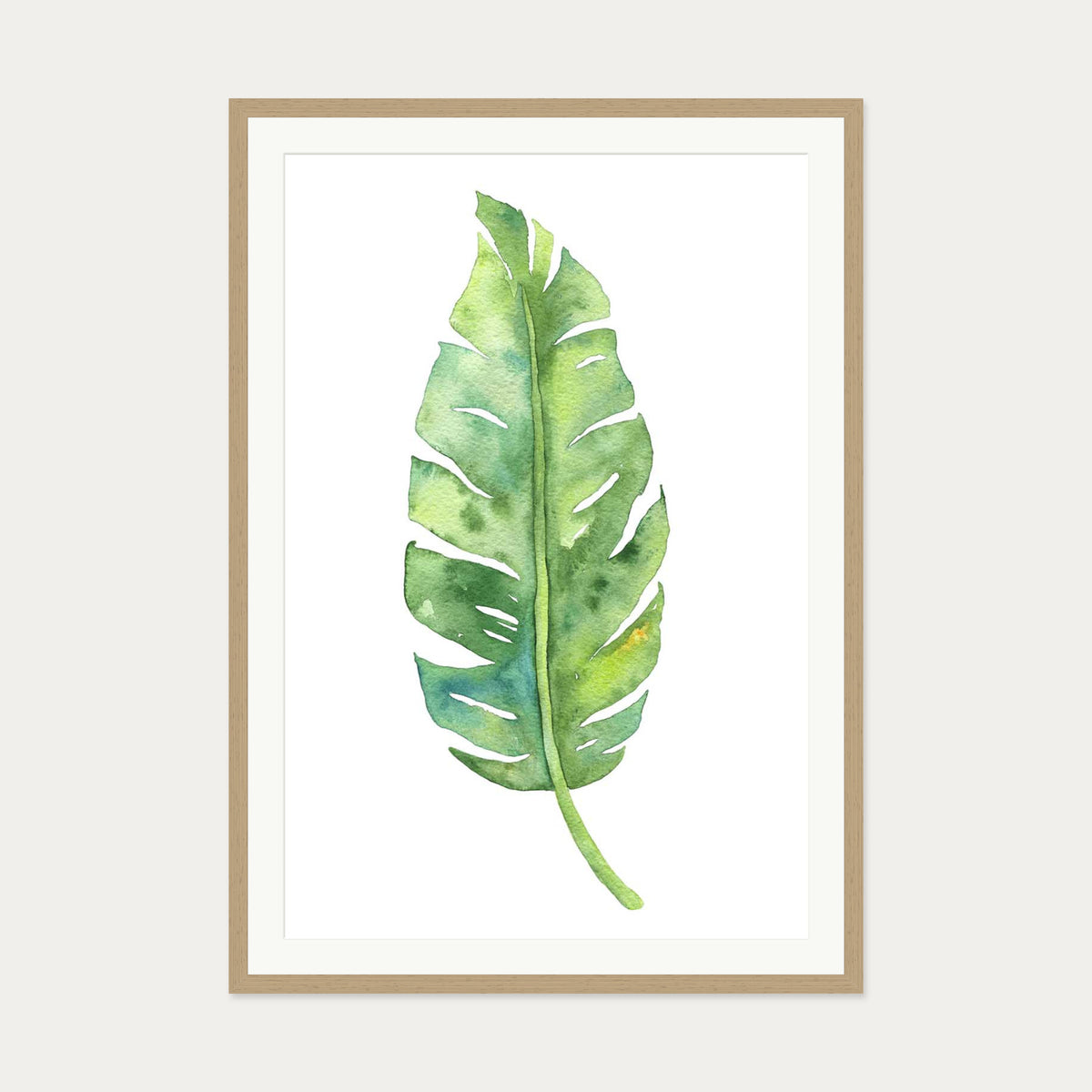 Botanical Watercolour Leaf Art Print — 70 x 100 cm — Oak Frame