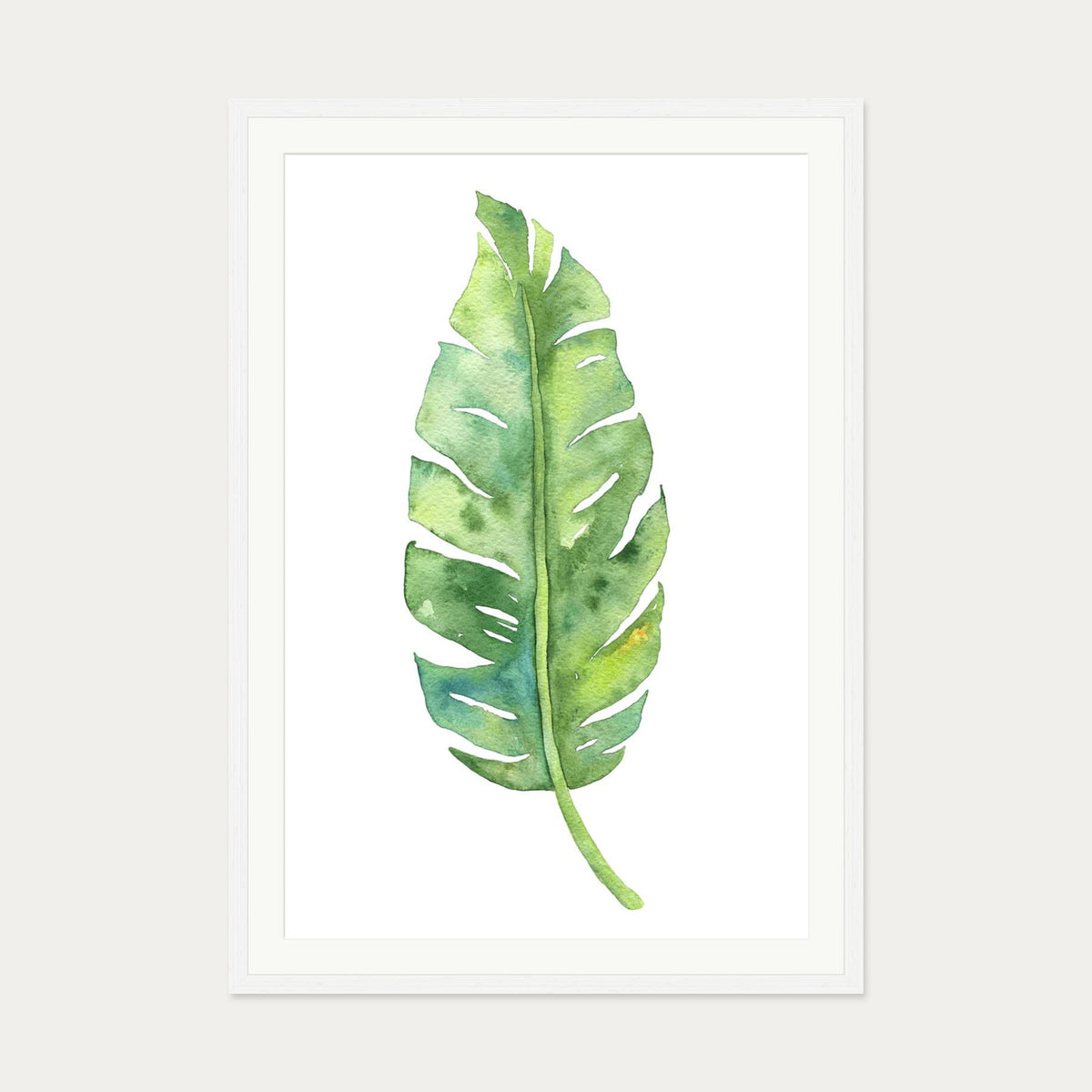 Botanical Watercolour Leaf Art Print — 70 x 100 cm — White Frame