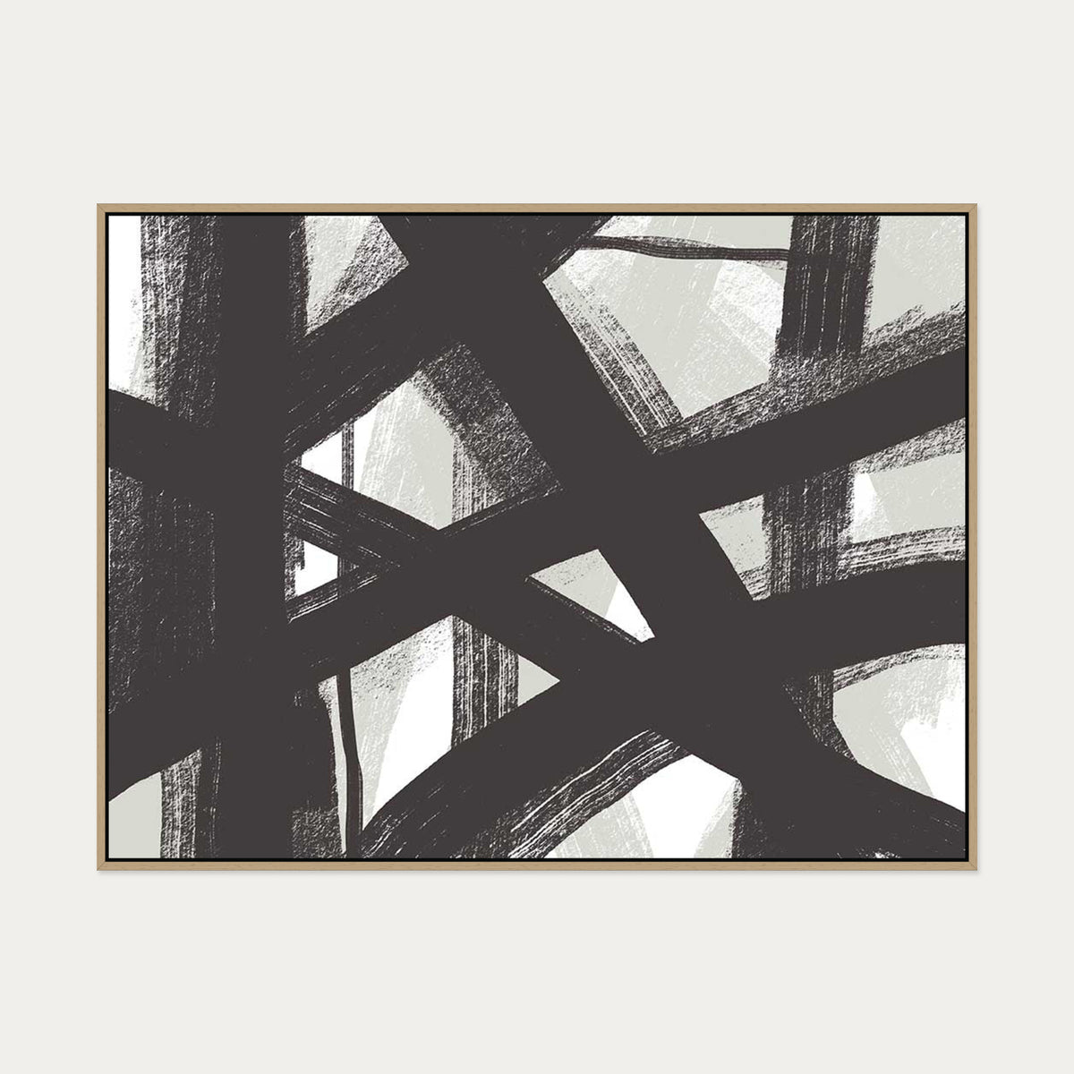 Brave Line Marks Canvas Art — 90 x 120 cm — Oak Frame