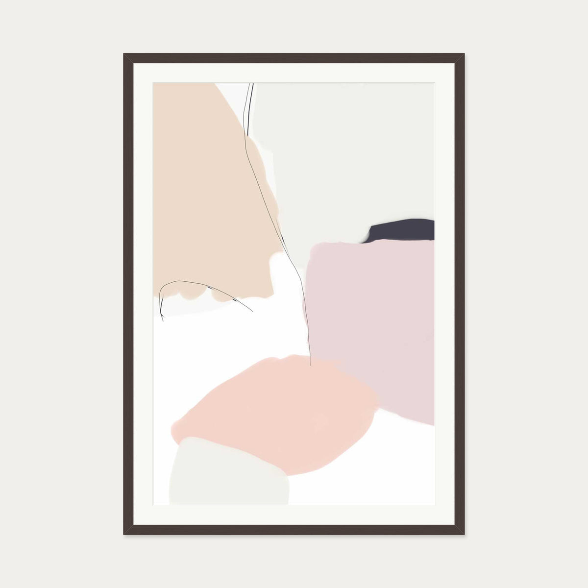 Bright Abstract Shapes Art Print — 70 x 100 cm — Brown Frame