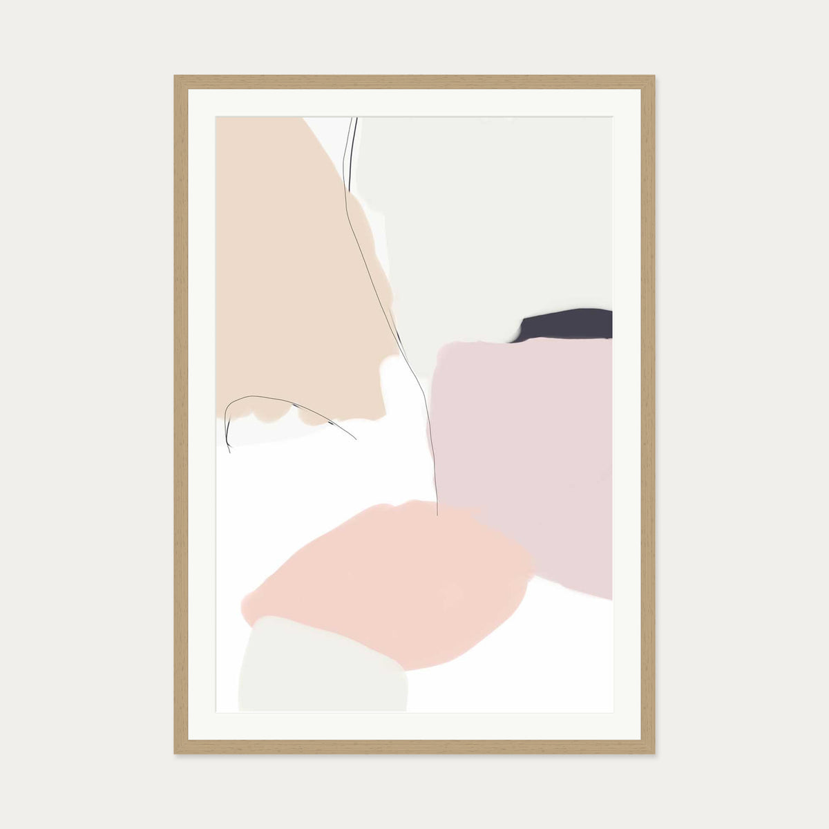 Bright Abstract Shapes Art Print — 70 x 100 cm — Oak Frame