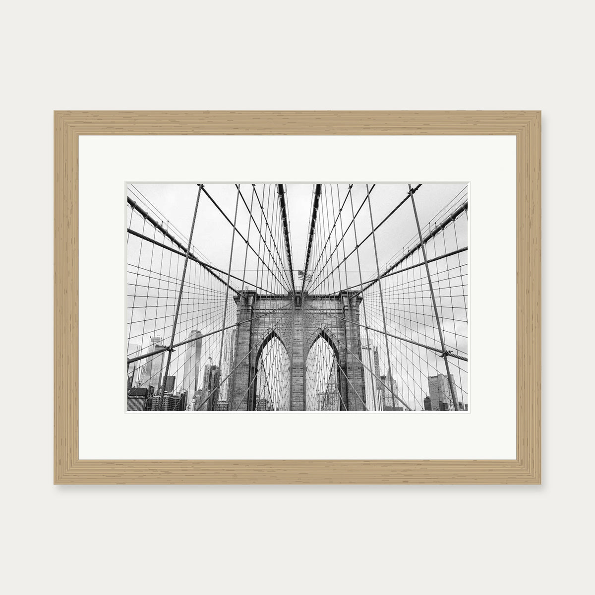 Brooklyn Bridge black & White Wall Art Print — 30 x 40 cm — Oak Frame