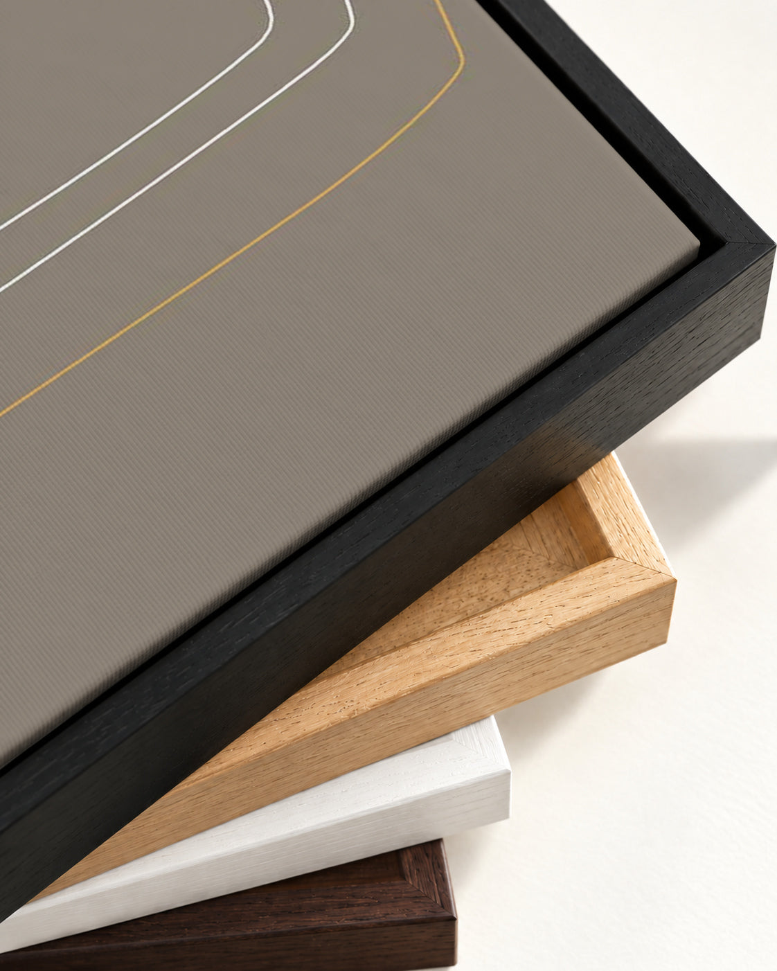 Brown On White Gold Lines Canvas Art — framed canvas corner and wrapped canvas detail