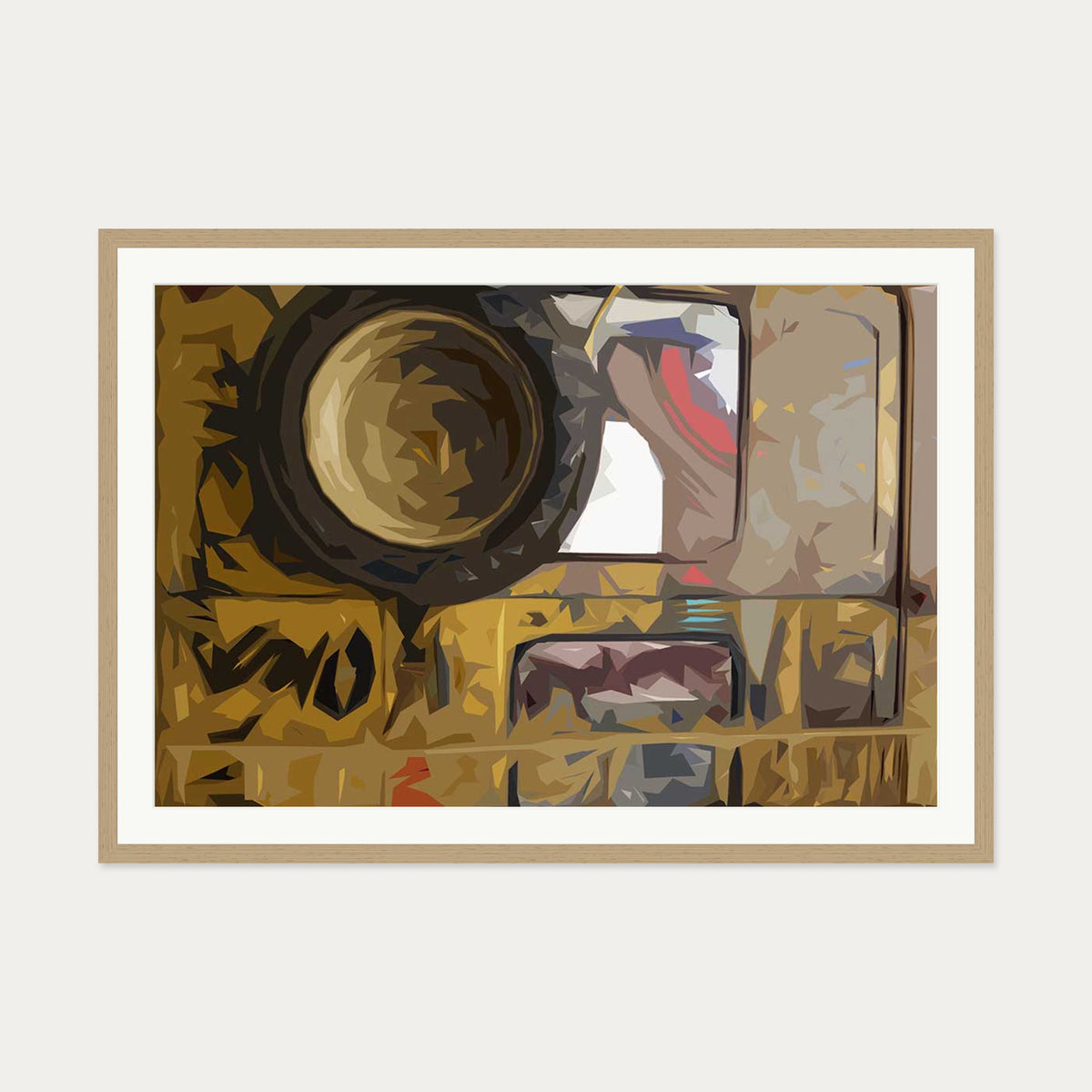 Brushed Abstract Van Art Print — 70 x 100 cm — Oak Frame