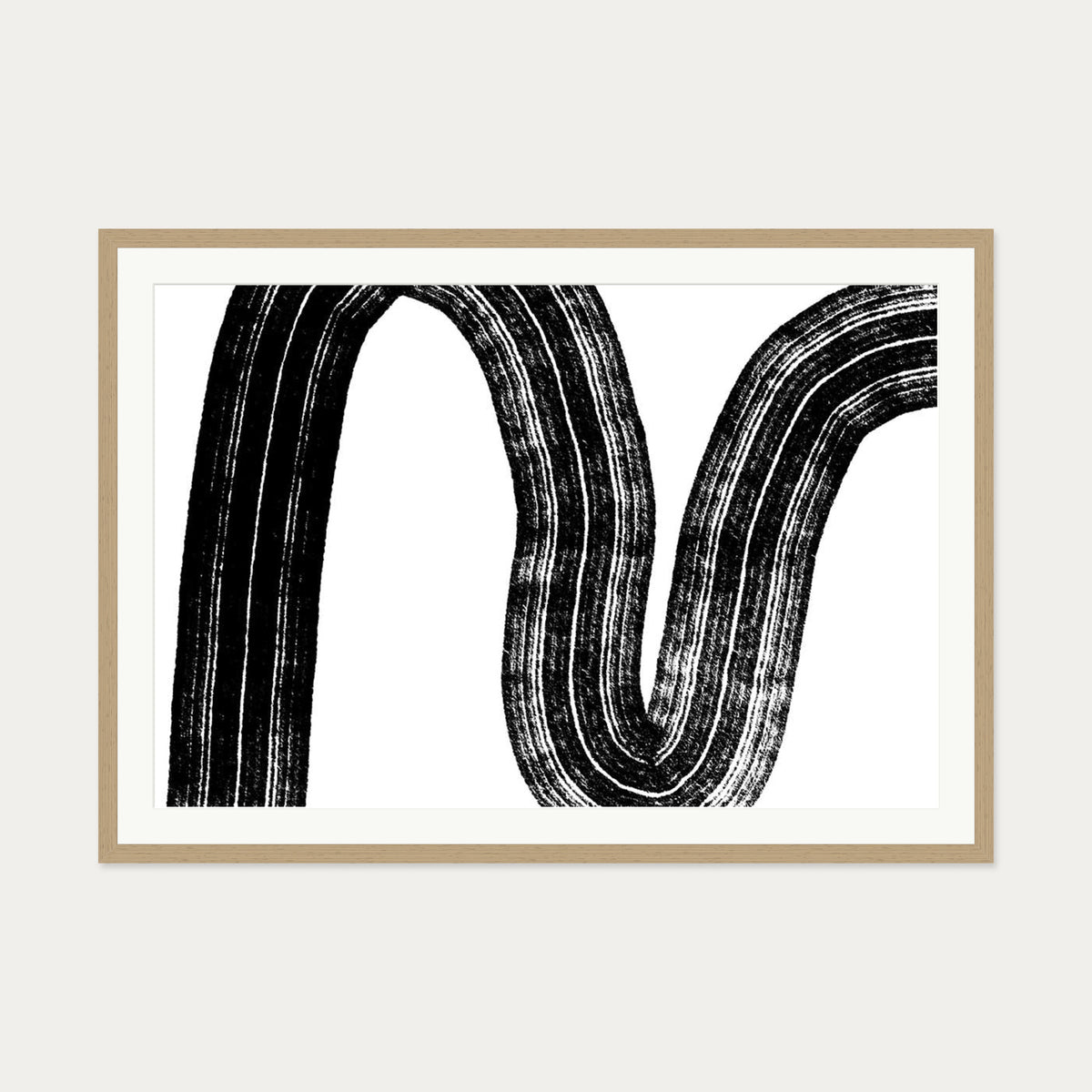 Brushed Line Art Print — 70 x 100 cm — Oak Frame