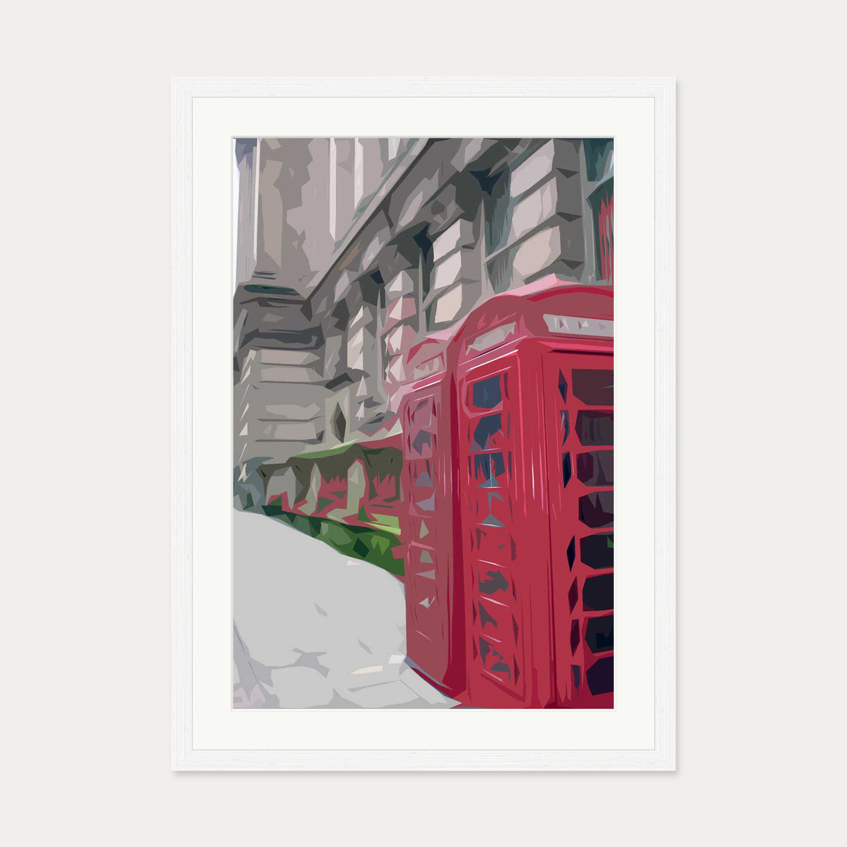 Brushed London Phone Booth Art Print — 50 x 70 cm — White Frame