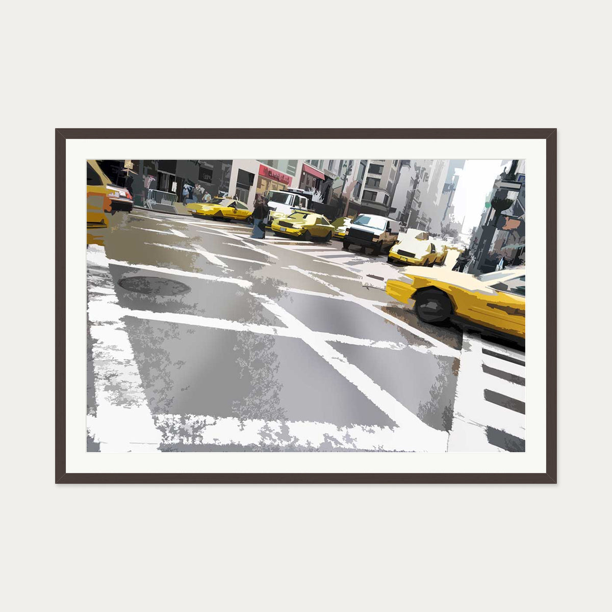 Brushed New York Crossing Art Print — 70 x 100 cm — Brown Frame