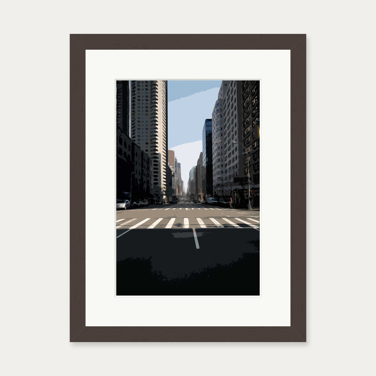 Brushed New York Art Print — 30 x 40 cm — Brown Frame
