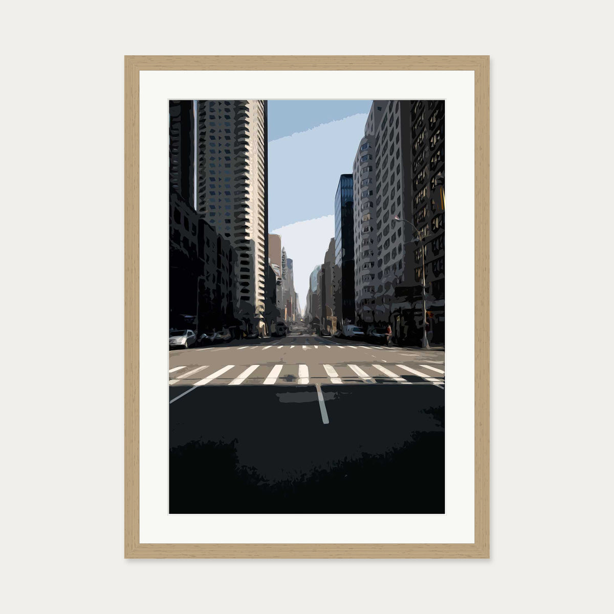 Brushed New York Art Print — 50 x 70 cm — Oak Frame