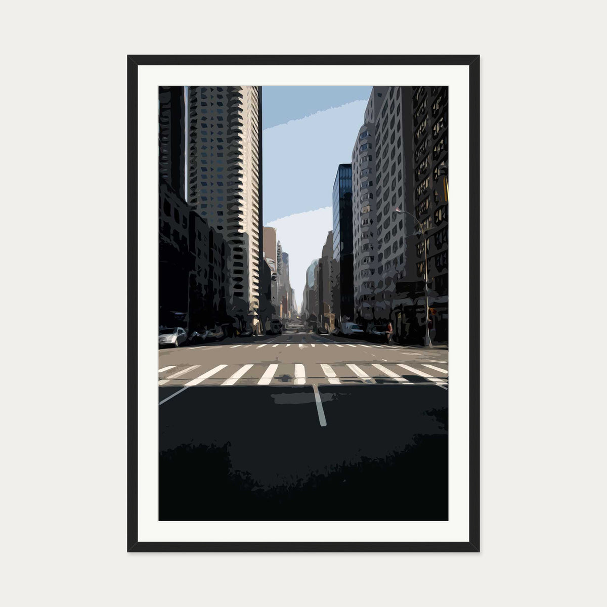 Brushed New York Art Print — 70 x 100 cm — Black Frame