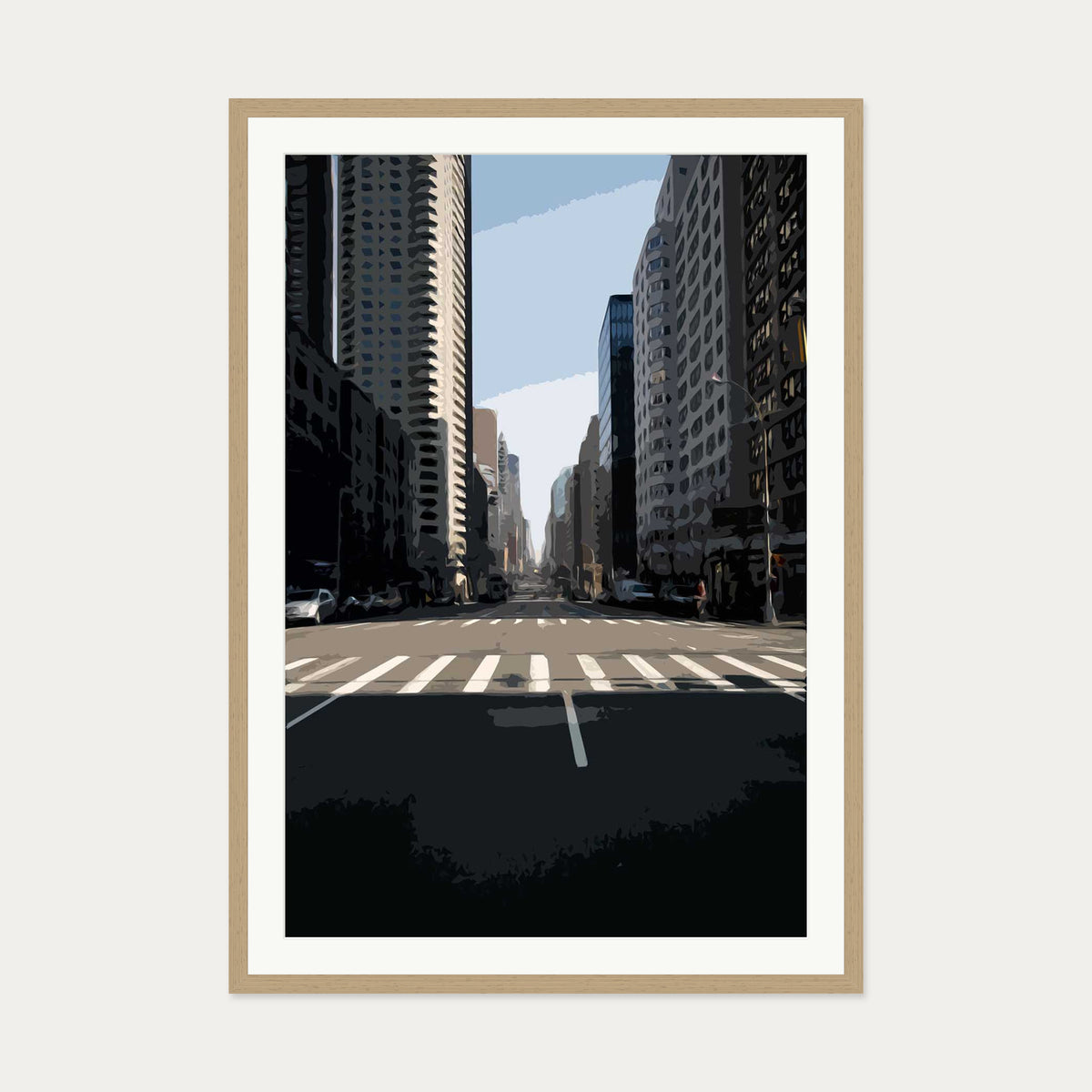 Brushed New York Art Print — 70 x 100 cm — Oak Frame