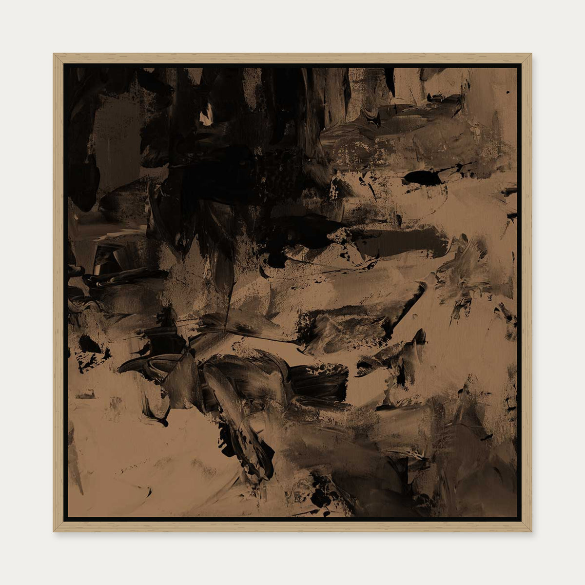 Burnt Umber Minimal Canvas Art Print — 50 x 50 cm — Oak Frame