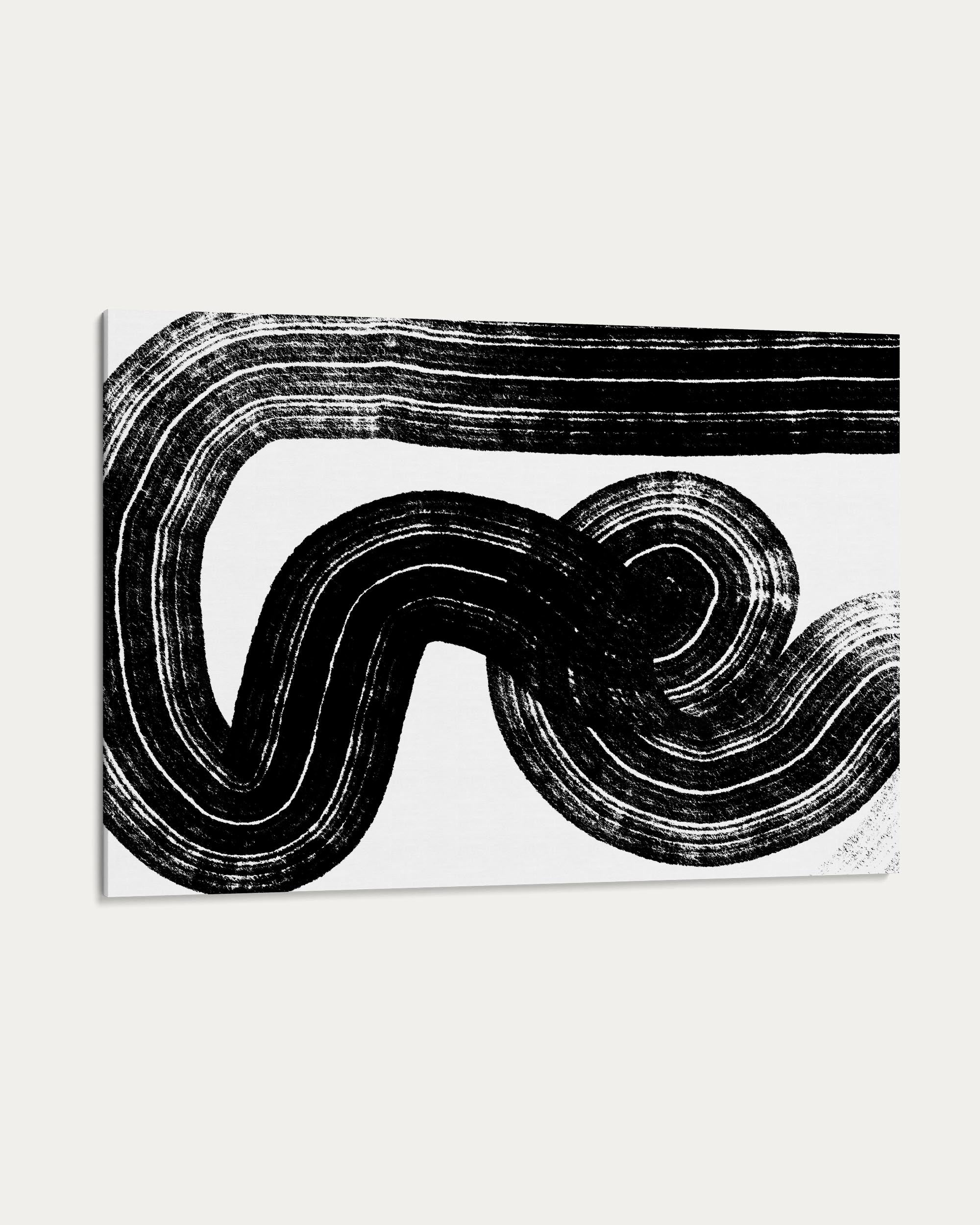 Black abstract wavy line design on a white background